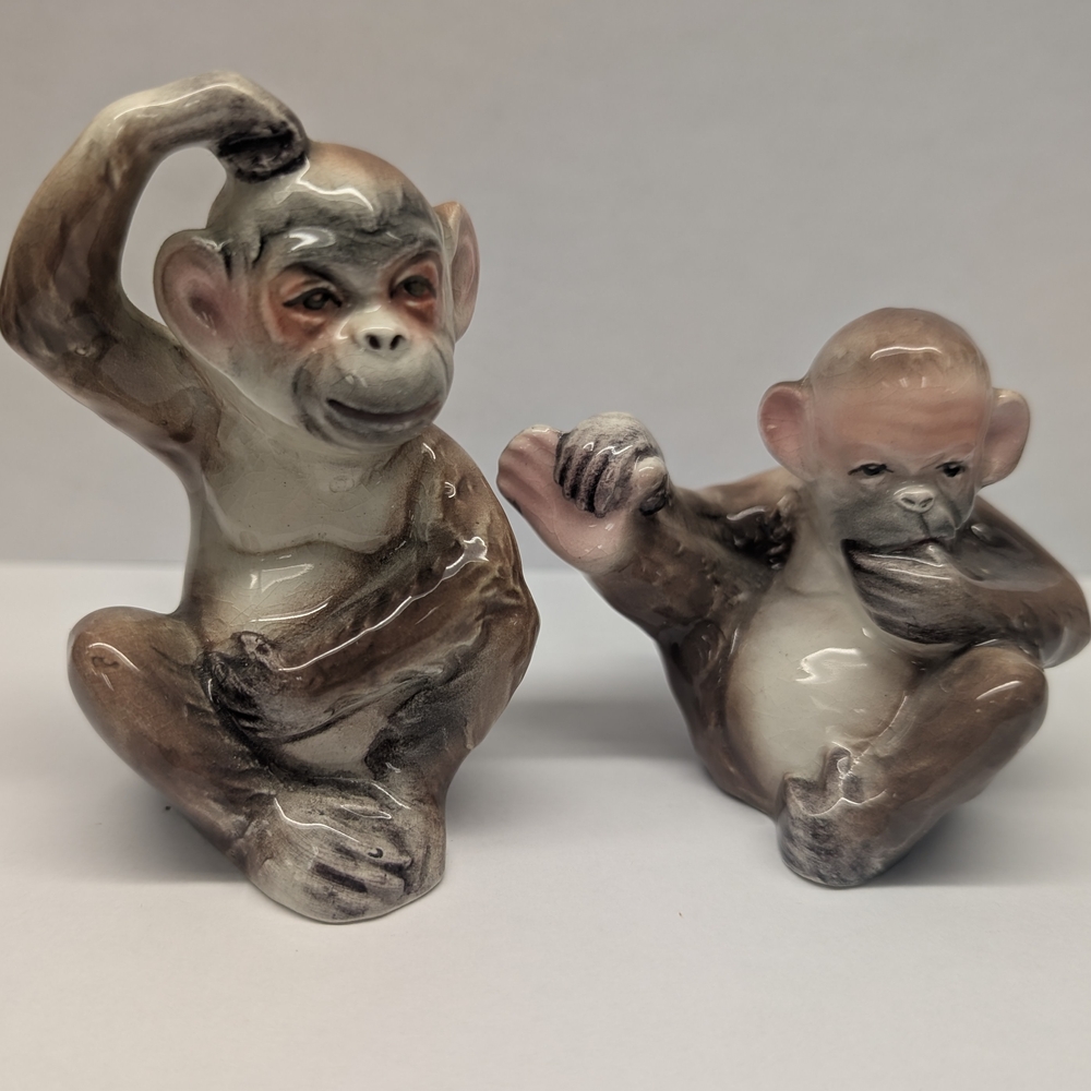 Napco Charming Monkey Ceramic Salt & Pepper Shakers Set - Brown and Cream